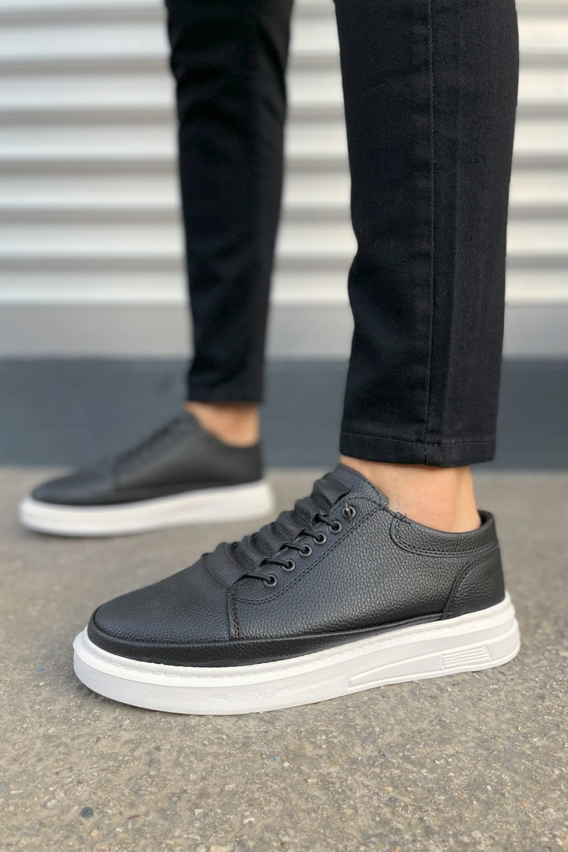 JY0535 Prime Bağcıklı Cilt Erkek Günlük Sneaker Ayakkabı CBT - Siyah