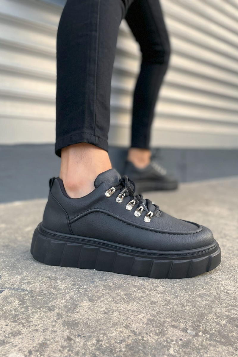 JY010 Cloud Bağcıklı Cilt Erkek Günlük Sneaker Ayakkabı CST - Siyah