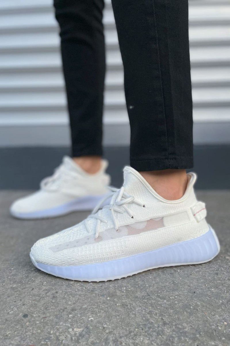 JY305 Pulse Bağcıklı Triko Kumaş Erkek Günlük Spor Ayakkabı TBT - Beyaz