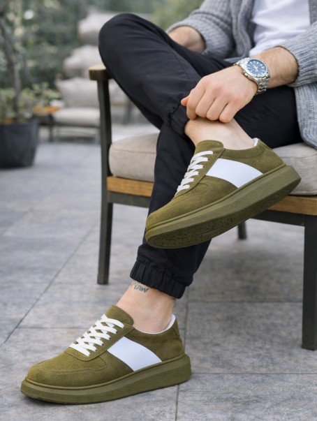 JY011 Line Erkek Günlük Bağcıklı Süet Spor Sneaker Ayakkabı SHT - Haki/Beyaz JY011 Line Erkek Günlük Bağcıklı Süet Spor Sneaker Ayakkabı SHT - Haki/Beyaz