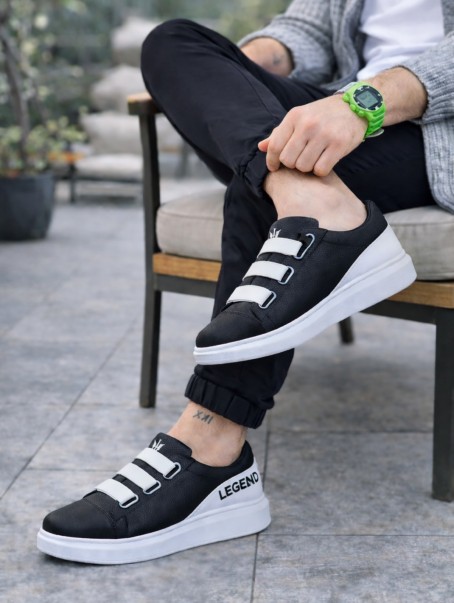 JY029 Mono Bağcıksız 3 Bantlı Lastikli Legend Cilt Erkek Günlük Sneaker Ayakkabı CBT - Siyah/Beyaz JY029 Mono Bağcıksız 3 Bantlı Lastikli Legend Cilt Erkek Günlük Sneaker Ayakkabı CBT - Siyah/Beyaz