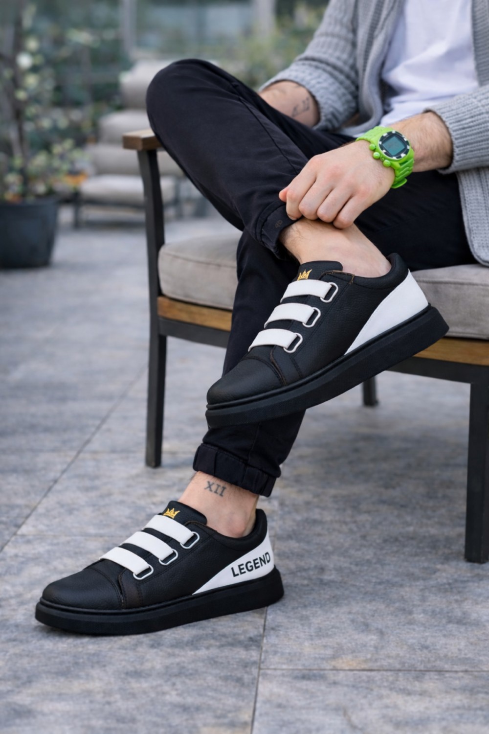 JY-029 Erkek Günlük Lastikli Legend Cilt Spor Sneaker Ayakkabı CST - Siyah/Beyaz - XML Bayilik ve Dropshipping