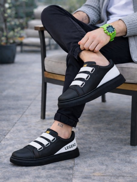 JY029 Mono Bağcıksız 3 Bantlı Lastikli Legend Cilt Erkek Günlük Sneaker Ayakkabı CST - Siyah/Beyaz JY029 Mono Bağcıksız 3 Bantlı Lastikli Legend Cilt Erkek Günlük Sneaker Ayakkabı CST - Siyah/Beyaz