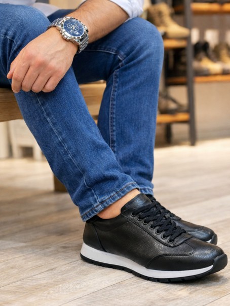 JY2402 Berts Bağcıklı Hakiki Deri  Erkek Günlük Klasik Ayakkabı DBT - Siyah