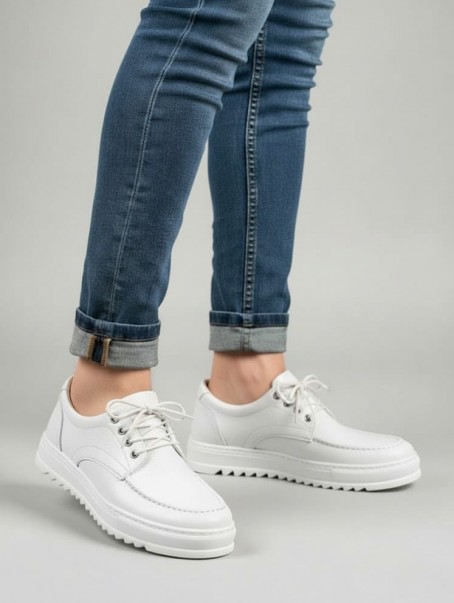 JY-T12x Arts Bağcıklı Cilt Erkek Günlük Spor Klasik Ayakkabı CBT - Beyaz