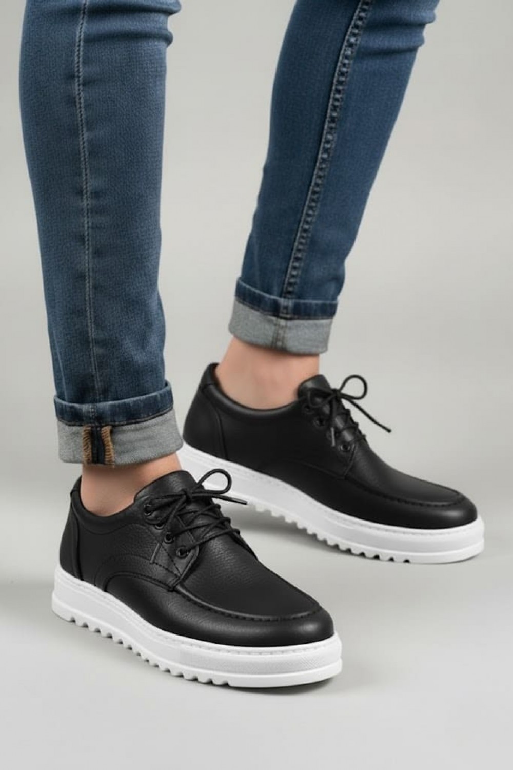 JY-T12x Arts Bağcıklı Cilt Erkek Günlük Spor Klasik Ayakkabı CBT - Siyah - XML Bayilik ve Dropshipping