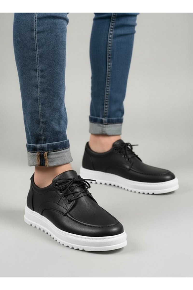 JY-T12x Arts Bağcıklı Cilt Erkek Günlük Spor Klasik Ayakkabı CBT - Siyah