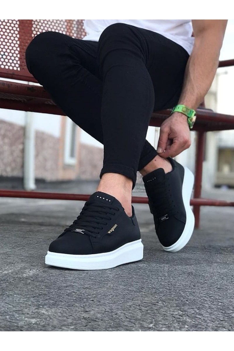 JY01 Bront Bağcıklı Cilt Erkek Günlük Sneaker Ayakkabı CBT Siyah