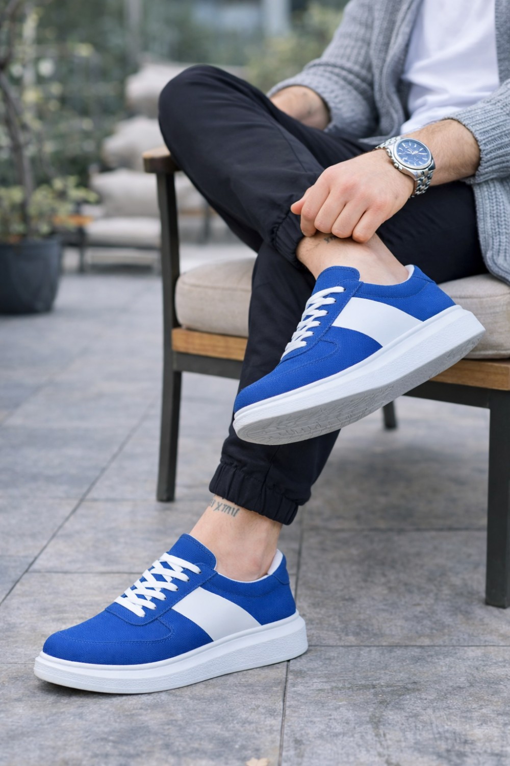 JY011 Line Erkek Günlük Bağcıklı Süet Spor Sneaker Ayakkabı SBT - Mavi/Beyaz - XML Bayilik ve Dropshipping