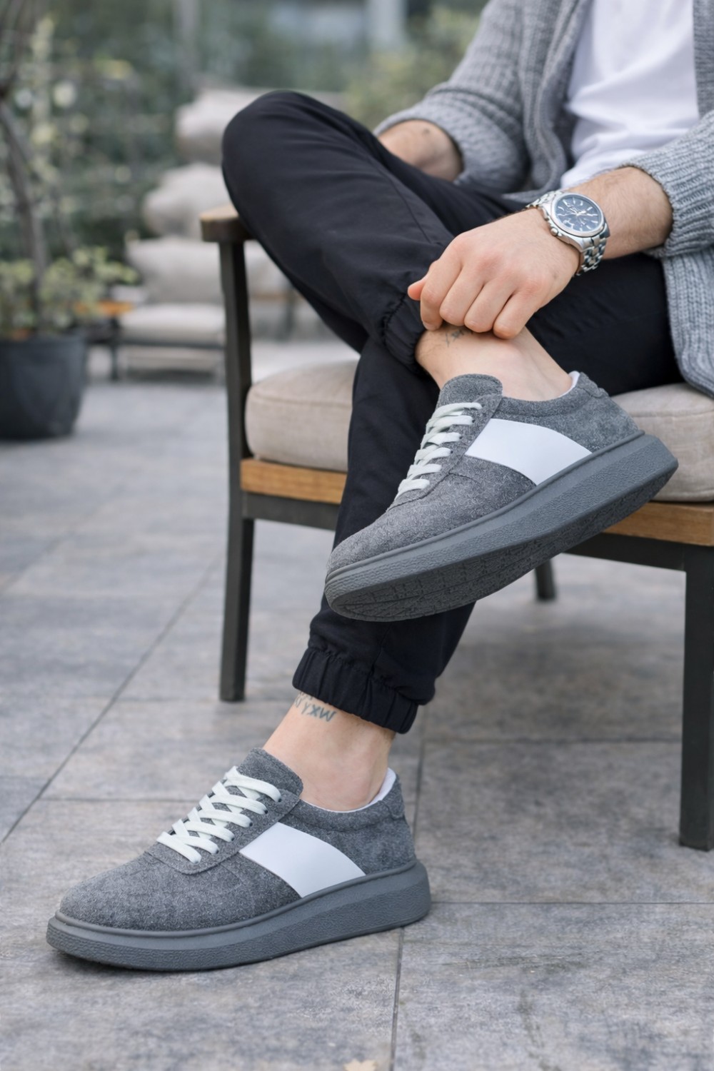 JY011 Line Erkek Günlük Bağcıklı Süet Spor Sneaker Ayakkabı SGT - Gri/Beyaz - XML Bayilik ve Dropshipping