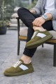 JY011 Line Erkek Günlük Bağcıklı Süet Spor Sneaker Ayakkabı SHT - Haki/Beyaz - XML Bayilik ve Dropshipping