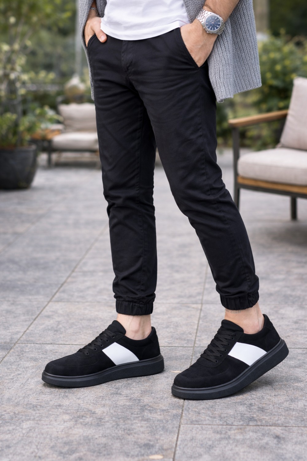 JY-011 Erkek Günlük Bağcıklı Süet Spor Sneaker Ayakkabı SST - Siyah/Beyaz - XML Bayilik ve Dropshipping