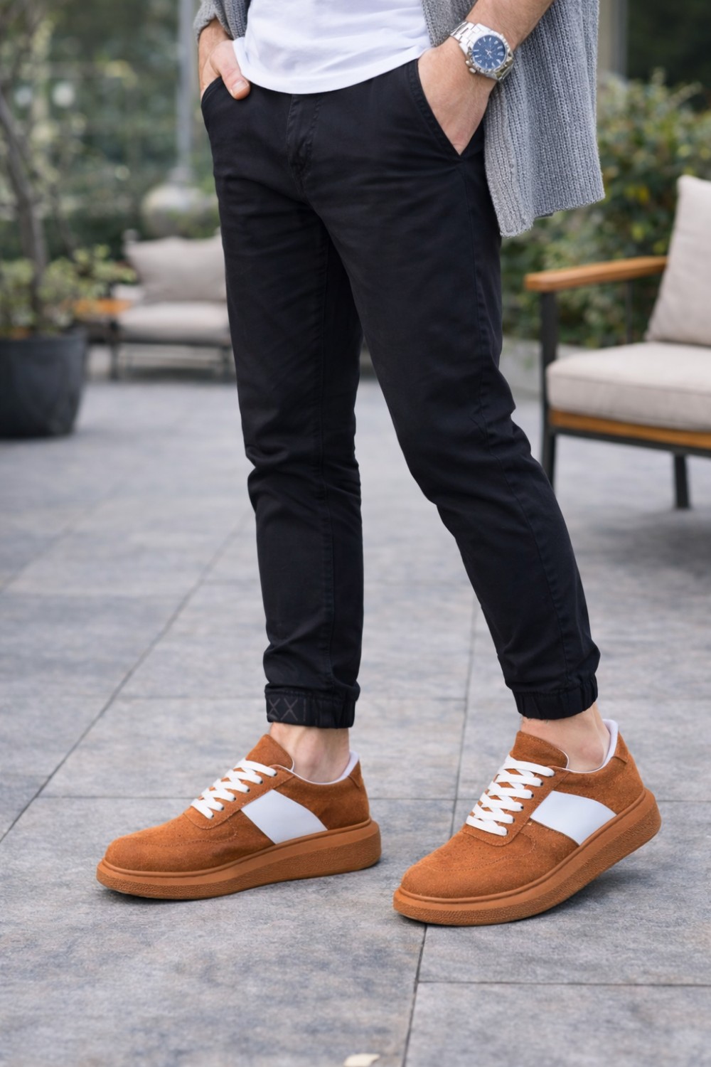 JY011 Line Erkek Günlük Bağcıklı Süet Spor Sneaker Ayakkabı STT - Taba/Beyaz - XML Bayilik ve Dropshipping