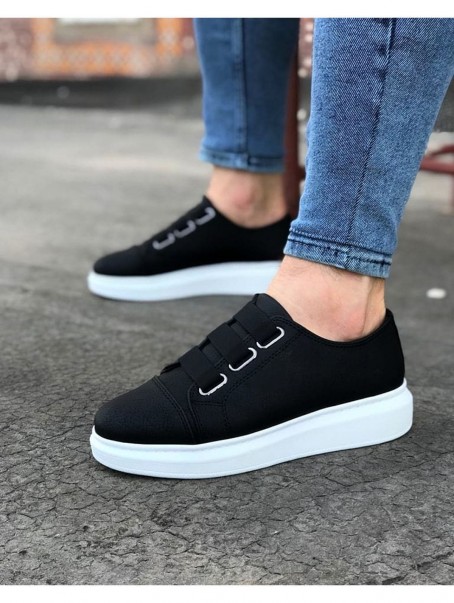 JY026 Astor Erkek Günlük Lastikli Cilt Spor Sneaker Ayakkabı CBT - Siyah