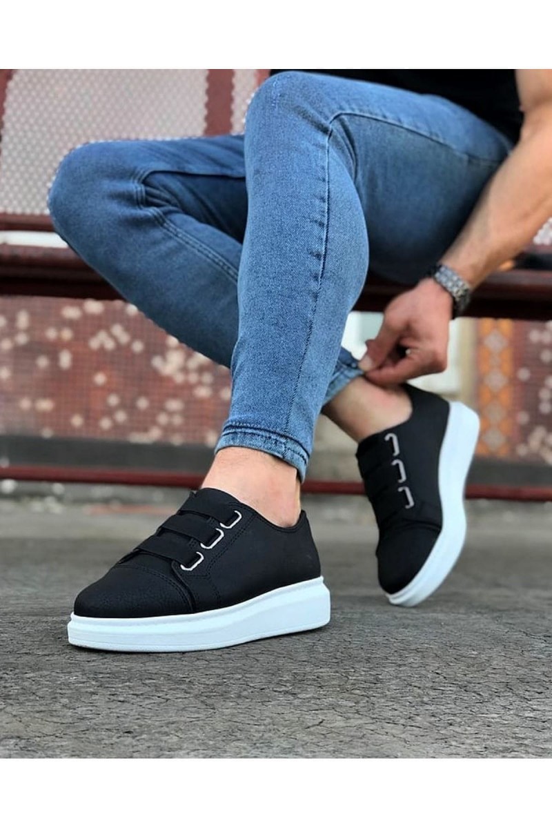 JY026 Astor Erkek Günlük Lastikli Cilt Spor Sneaker Ayakkabı CBT - Siyah