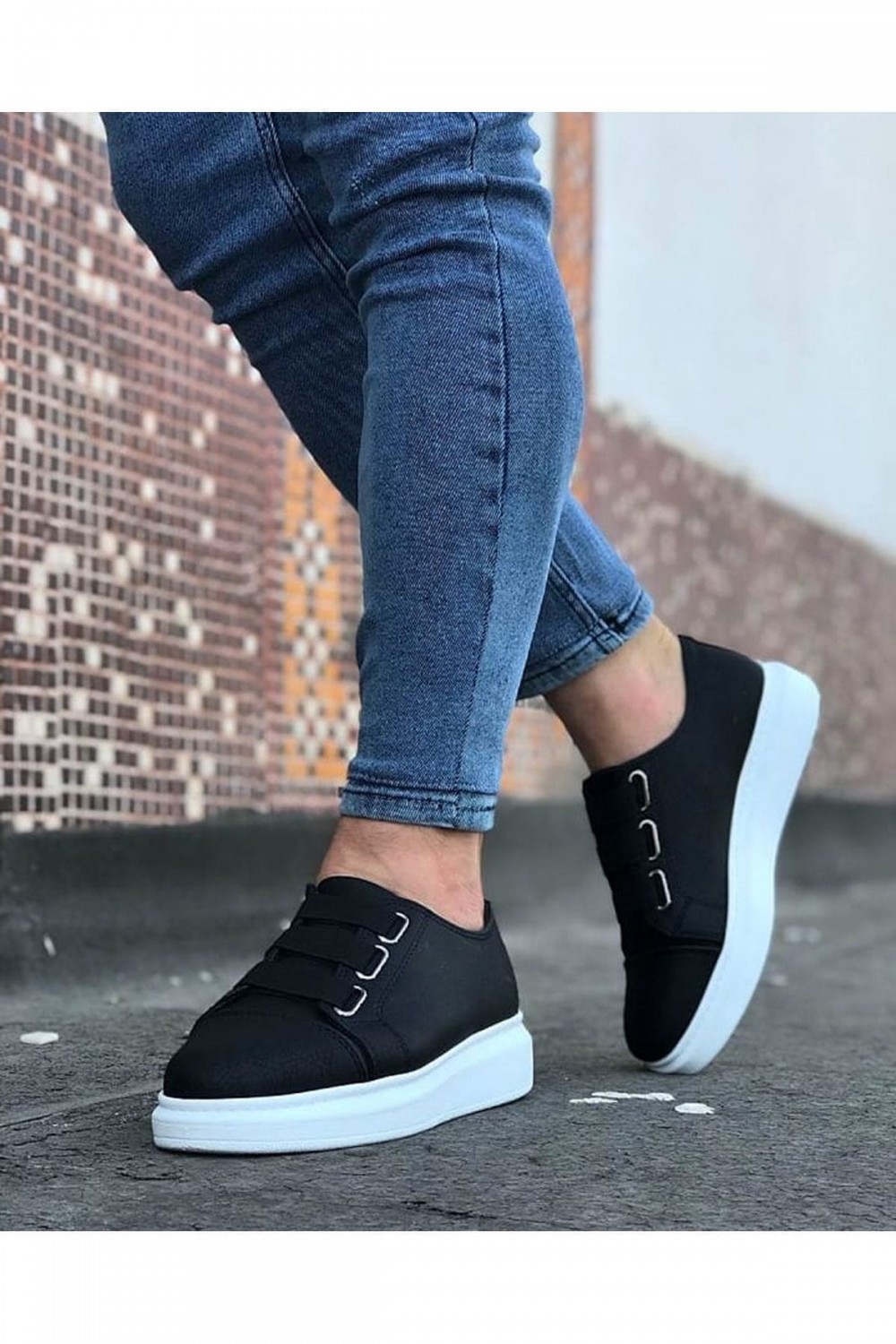 JY026 Astor Erkek Günlük Lastikli Cilt Spor Sneaker Ayakkabı CBT - Siyah
