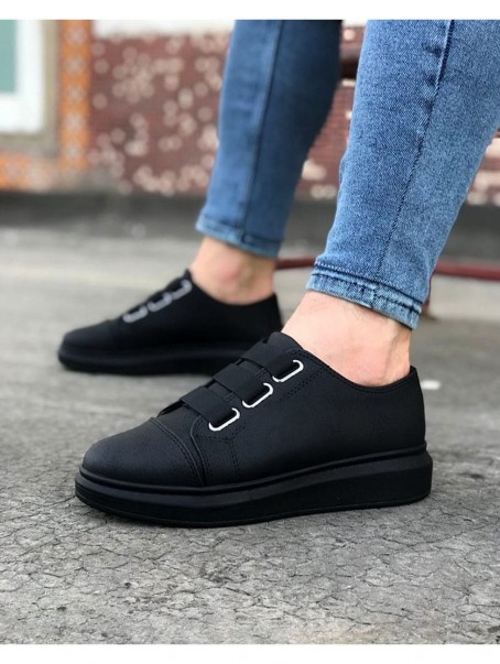 JY026 Astor Erkek Günlük Lastikli Cilt Spor Sneaker Ayakkabı CST - Siyah