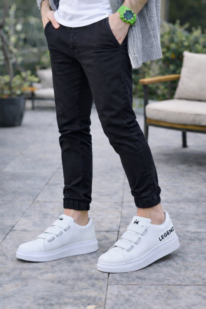 JY029 Mono Bağcıksız 3 Bantlı Lastikli Legend Cilt Erkek Günlük Sneaker Ayakkabı CBT - Beyaz