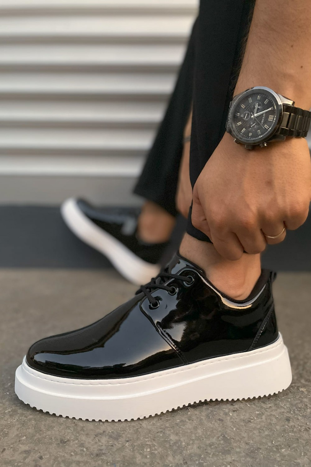 JY03 Luxor Bağcıklı Rugan Erkek Günlük Spor Klasik Ayakkabı RBT - Siyah - XML Bayilik ve Dropshipping