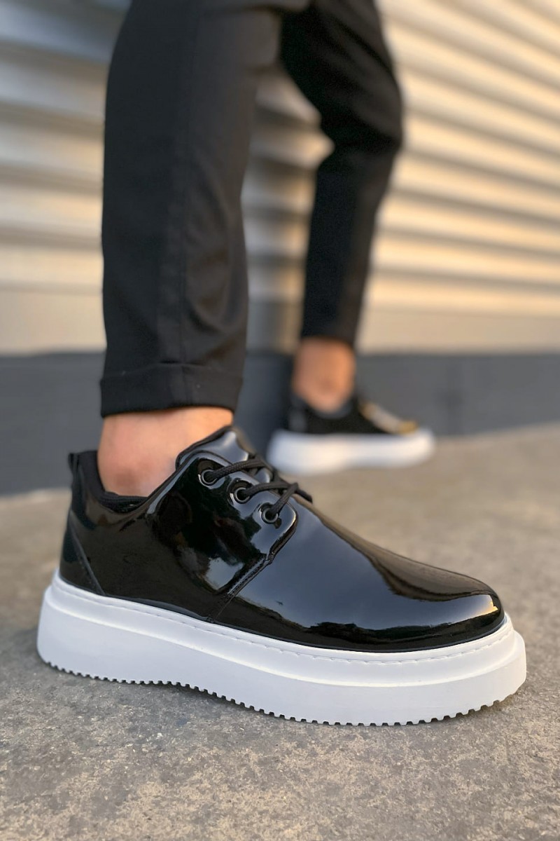 JY03 Luxor Bağcıklı Rugan Erkek Günlük Spor Klasik Ayakkabı RBT - Siyah