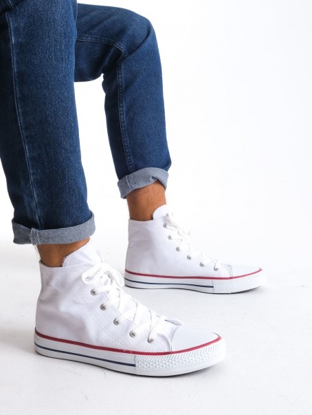 JY0423 AXE Bağcıklı Keten Kumaş Erkek Günlük Sneaker Ayakkabı KBT - Beyaz