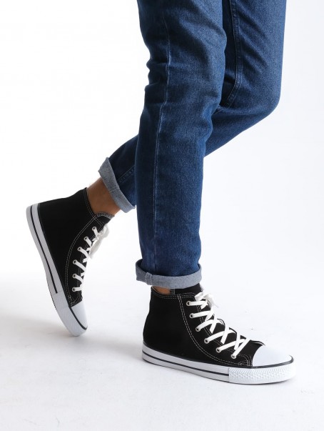 JY0423 AXE Bağcıklı Keten Kumaş Erkek Günlük Sneaker Ayakkabı KBT - Siyah