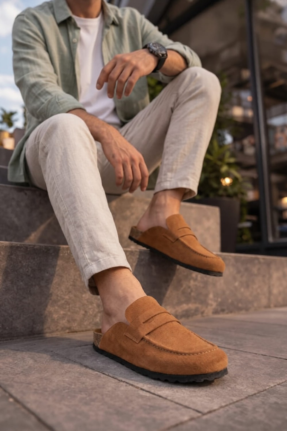JY0456 Rayn Bağcıksız Hakiki Süet Deri Erkek Günlük Mantar Taban Loafer Klasik Ayakkabı HDMT - Taba - XML Bayilik ve Dropshipping