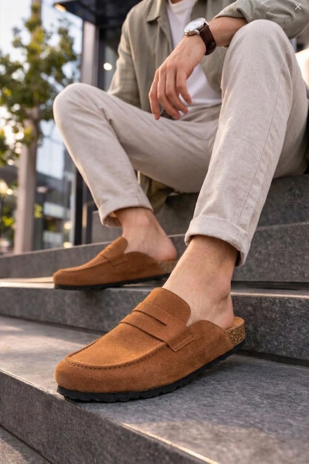 JY0456 Rayn Bağcıksız Hakiki Süet Deri Erkek Günlük Mantar Taban Loafer Klasik Ayakkabı HDMT - Taba - XML Bayilik ve Dropshipping
