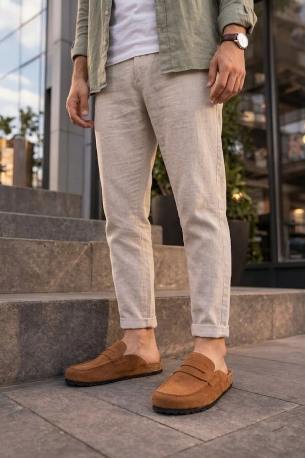 JY0456 Rayn Bağcıksız Hakiki Süet Deri Erkek Günlük Mantar Taban Loafer Klasik Ayakkabı HDMT - Taba - XML Bayilik ve Dropshipping