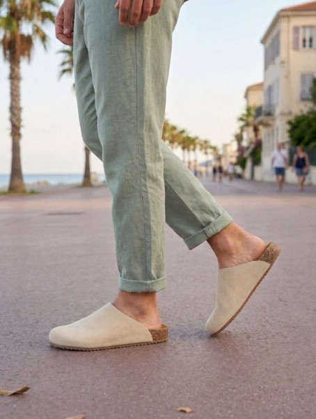 JY0556 Ravn Bağcıksız Hakiki Süet Deri Erkek Günlük Mantar Taban Loafer Klasik Ayakkabı HDMT - Krem