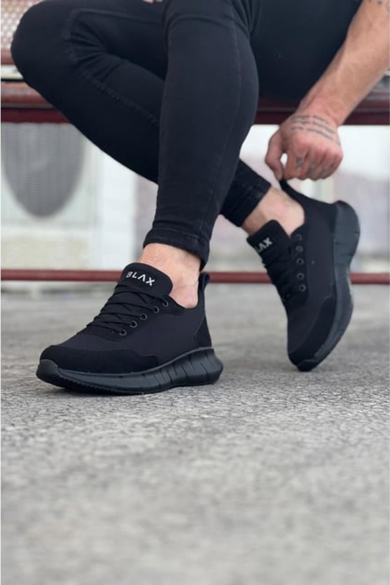 JY063 Rivalo Erkek Günlük Bağcıklı Triko Süet Spor Sneaker Ayakkabı TSST - Siyah