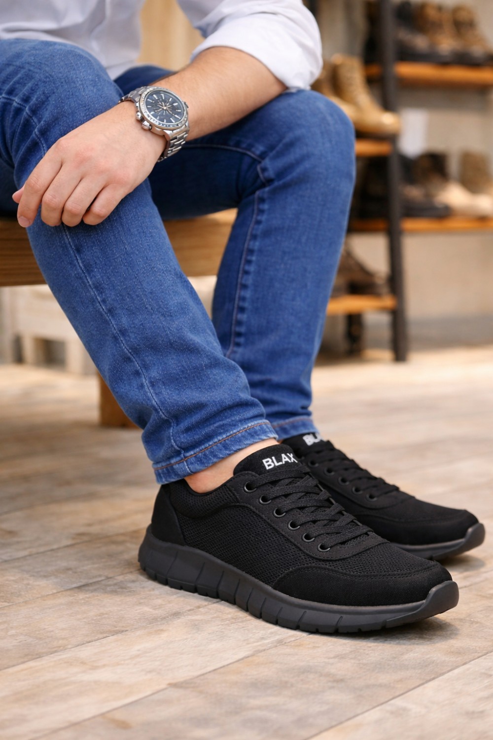 JY063 Rivo Erkek Günlük Bağcıklı Triko Süet Spor Sneaker Ayakkabı TSST - Siyah - XML Bayilik ve Dropshipping