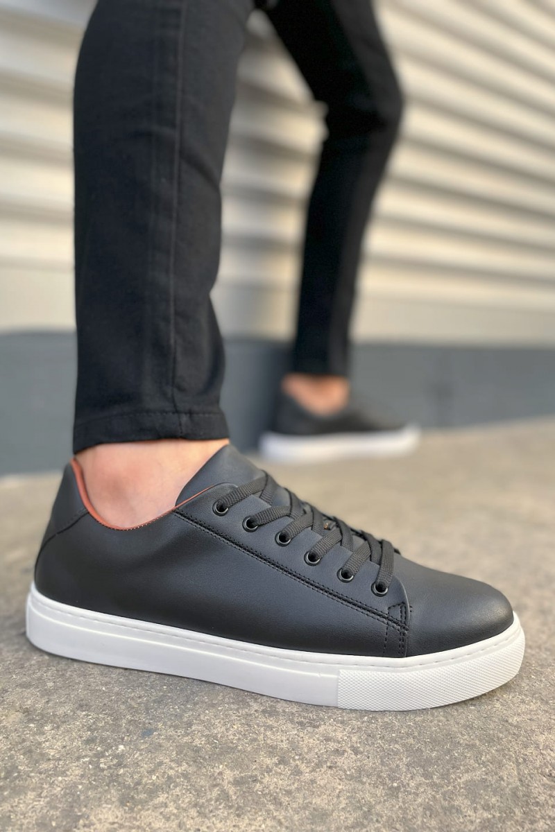JY122 Mode Bağcıklı Cilt Erkek Günlük Sneaker Ayakkabı CBT - Siyah