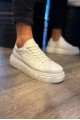 JY144 Volt Bağcıklı Cilt Erkek Günlük Sneaker Yüksek Taban Ayakkabı CBT Beyaz