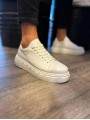 JY144 Volt Bağcıklı Cilt Erkek Günlük Sneaker Yüksek Taban Ayakkabı CBT Beyaz