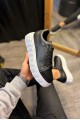 JY144 Volt Bağcıklı Cilt Erkek Günlük Sneaker Yüksek Taban Ayakkabı CBT Siyah