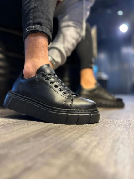 JY144 Volt Bağcıklı Cilt Erkek Günlük Sneaker Yüksek Taban Ayakkabı CST Siyah JY144 Volt Bağcıklı Cilt Erkek Günlük Sneaker Yüksek Taban Ayakkabı CST Siyah