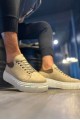 JY144 Volt Bağcıklı Süet Erkek Günlük Sneaker Yüksek Taban Ayakkabı SBT Krem