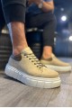 JY144 Volt Bağcıklı Süet Erkek Günlük Sneaker Yüksek Taban Ayakkabı SBT Krem