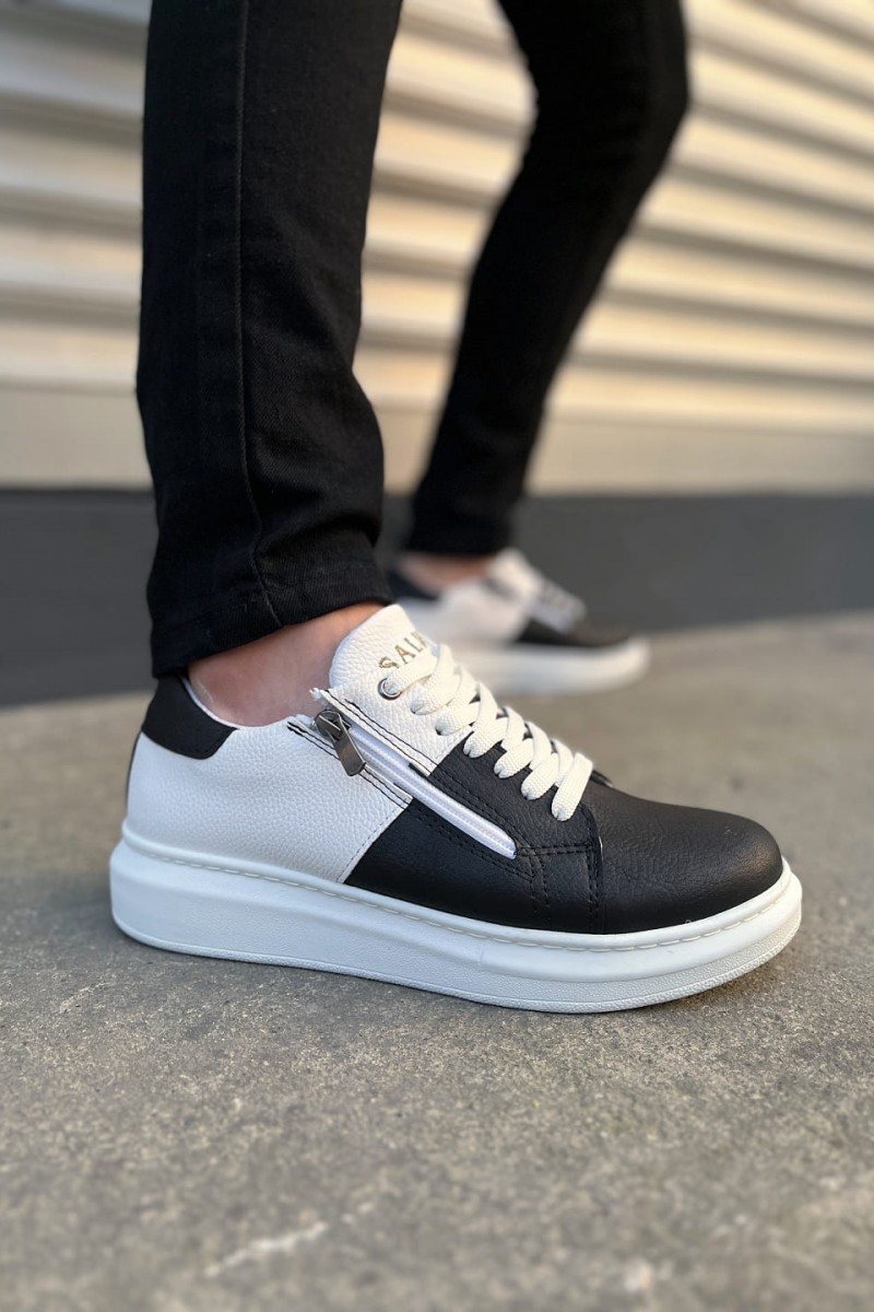 JY155 Warrior Bağcıklı ve Fermuarlı Cilt Erkek Günlük Sneaker Ayakkabı CBT - Beyaz/Siyah JY155 Warrior Bağcıklı ve Fermuarlı Cilt Erkek Günlük Sneaker Ayakkabı CBT - Beyaz/Siyah