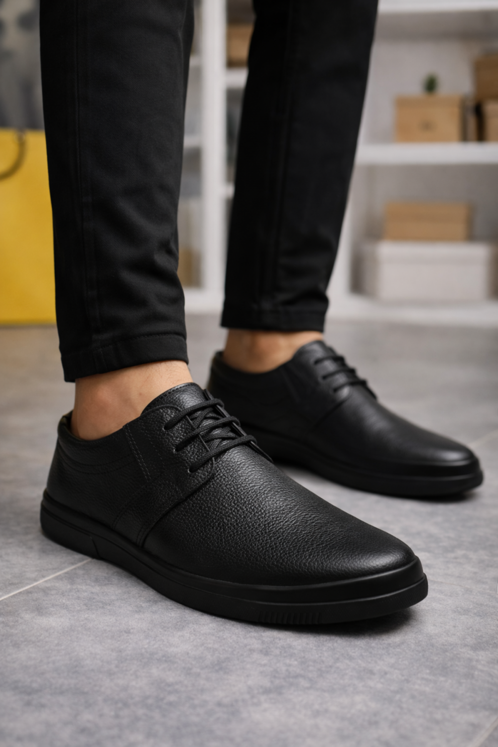 JY1916 Soles Bağcıklı Hakiki Deri Erkek Günlük Klasik Ayakkabı DST - Siyah - XML Bayilik ve Dropshipping