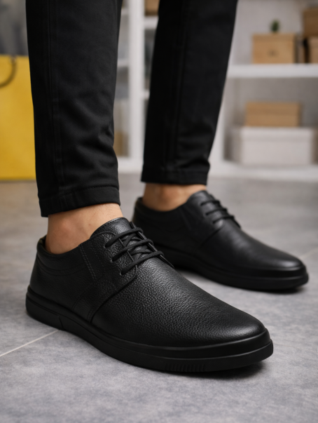 JY1916 Soles Bağcıklı Hakiki Deri Erkek Günlük Klasik Ayakkabı DST - Siyah