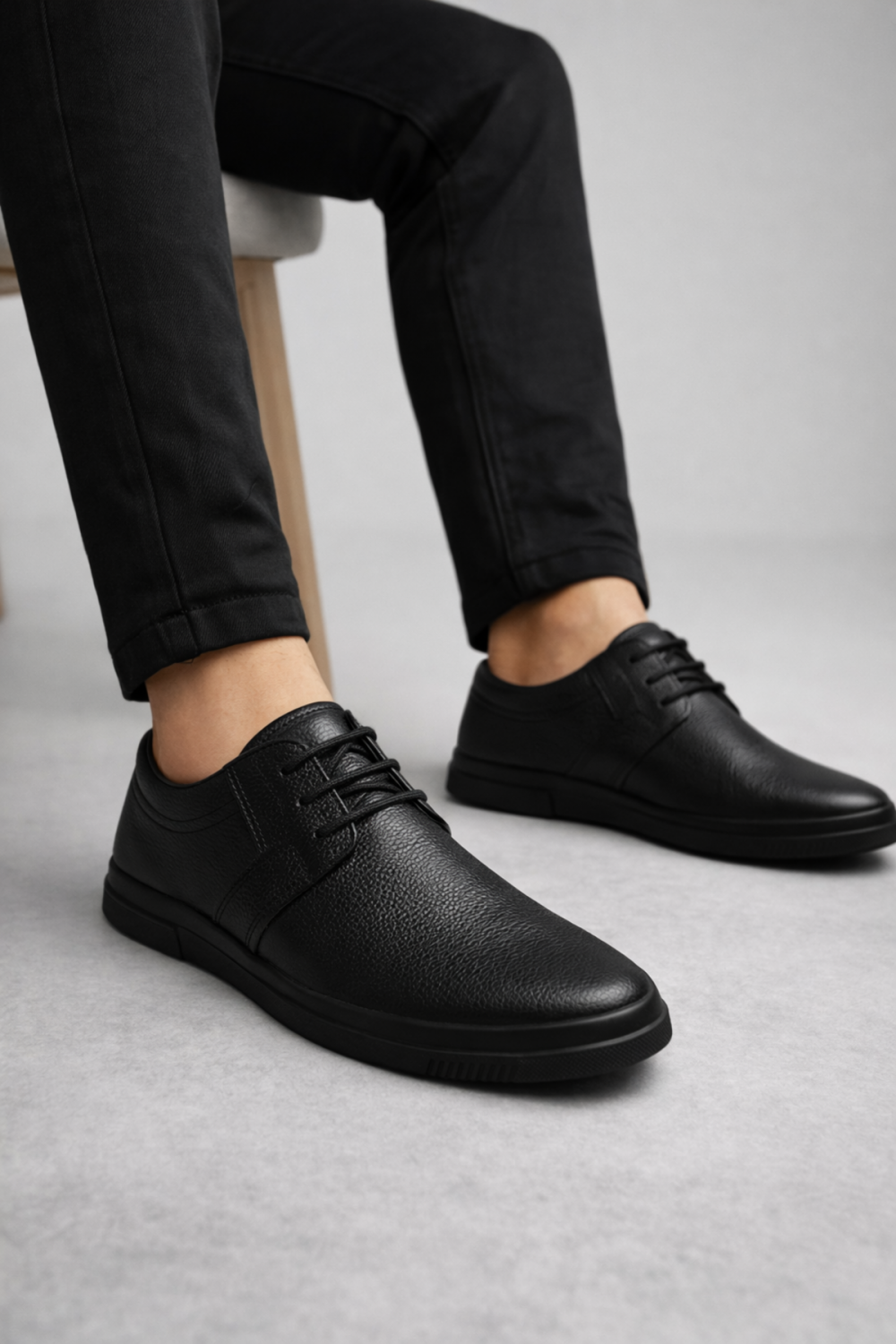 JY1916 Soles Bağcıklı Hakiki Deri Erkek Günlük Klasik Ayakkabı DST - Siyah - XML Bayilik ve Dropshipping