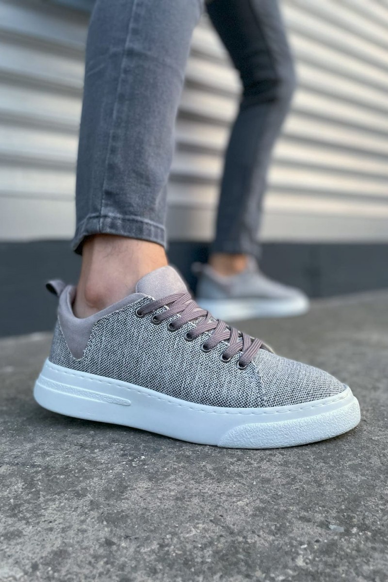 JY204 Flex Bağcıklı Keten Kumaş Erkek Günlük Sneaker Ayakkabı KBT - Gri