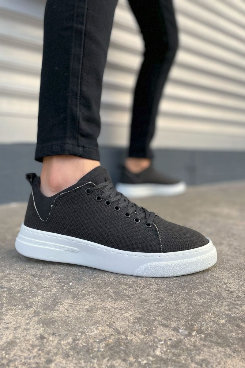 JY204 Flex Bağcıklı Keten Kumaş Erkek Günlük Sneaker Ayakkabı KBT - Siyah