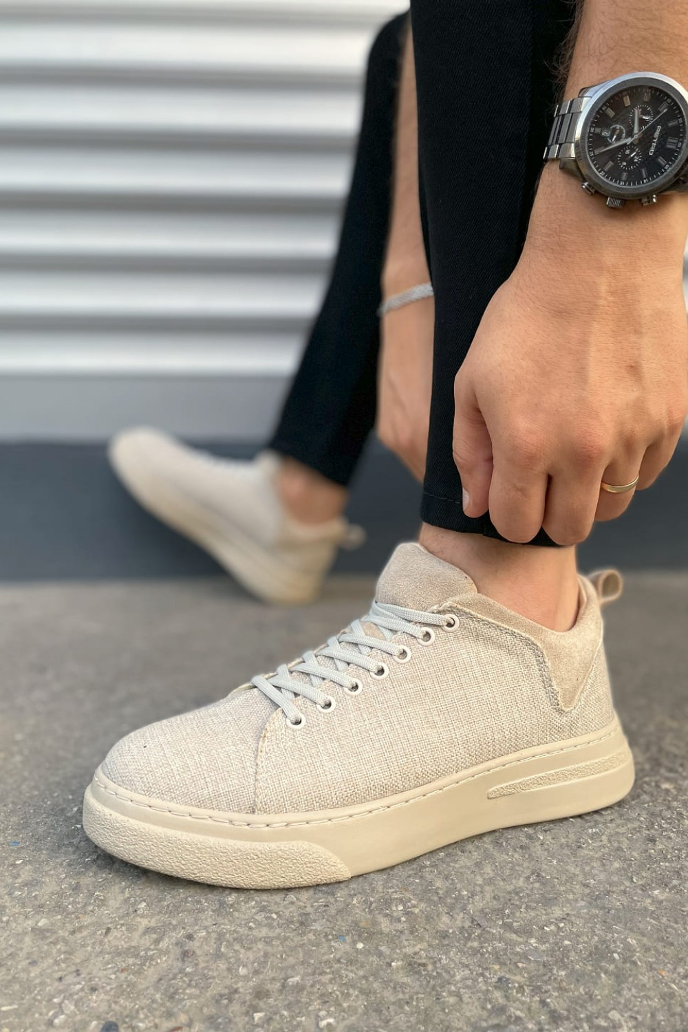 JY204 Flex Bağcıklı Keten Kumaş Erkek Günlük Sneaker Ayakkabı KKT - Krem JY204 Flex Bağcıklı Keten Kumaş Erkek Günlük Sneaker Ayakkabı KKT - Krem