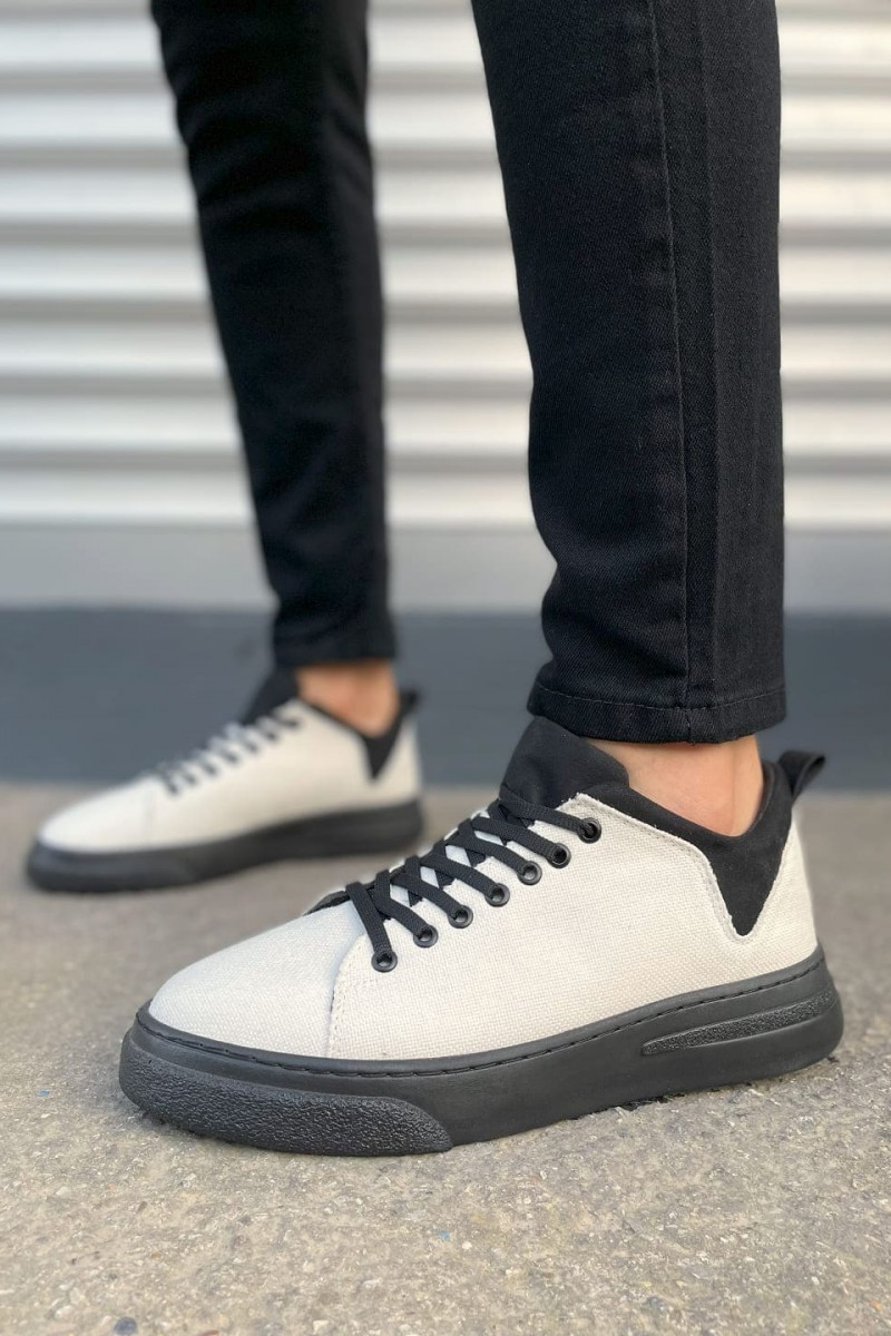 JY204 Flex Bağcıklı Keten Kumaş Erkek Günlük Sneaker Ayakkabı KST - Beyaz/Siyah JY204 Flex Bağcıklı Keten Kumaş Erkek Günlük Sneaker Ayakkabı KST - Beyaz/Siyah