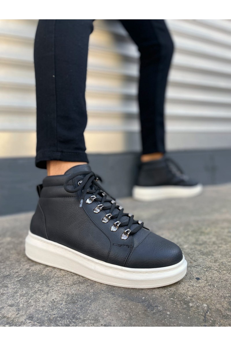 JY206 Ottawa Bağcıklı Ortopedik Taban Cilt Erkek Spor Bot CBT - Siyah