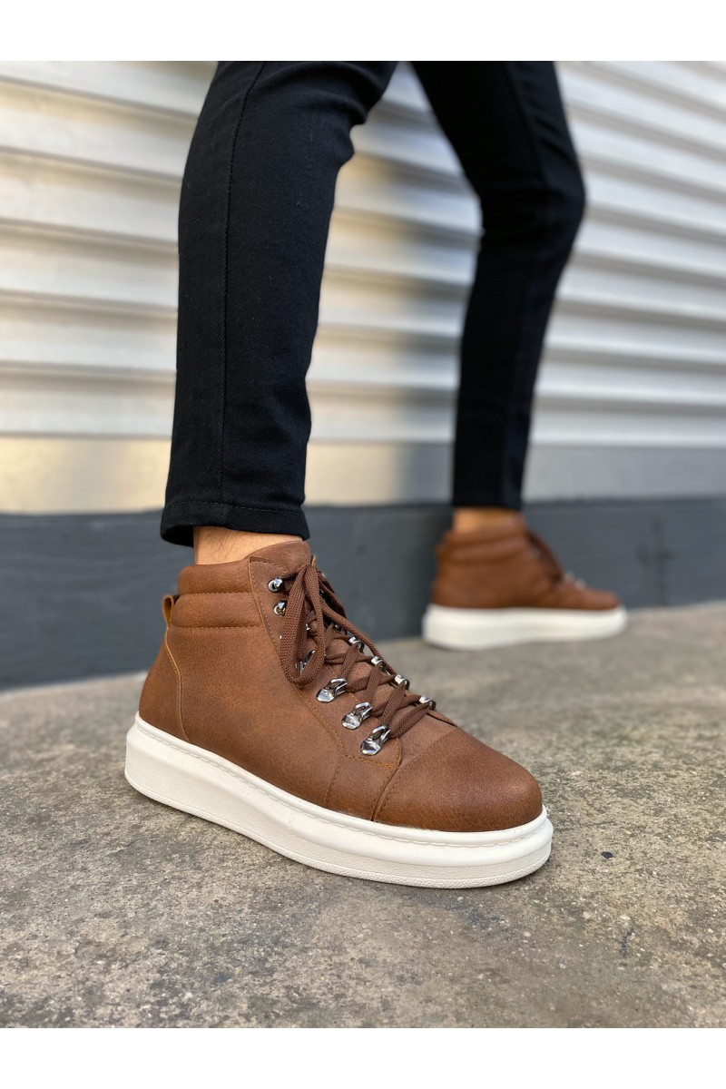 JY206 Ottawa Bağcıklı Ortopedik Taban Cilt Erkek Spor Bot CBT - Taba