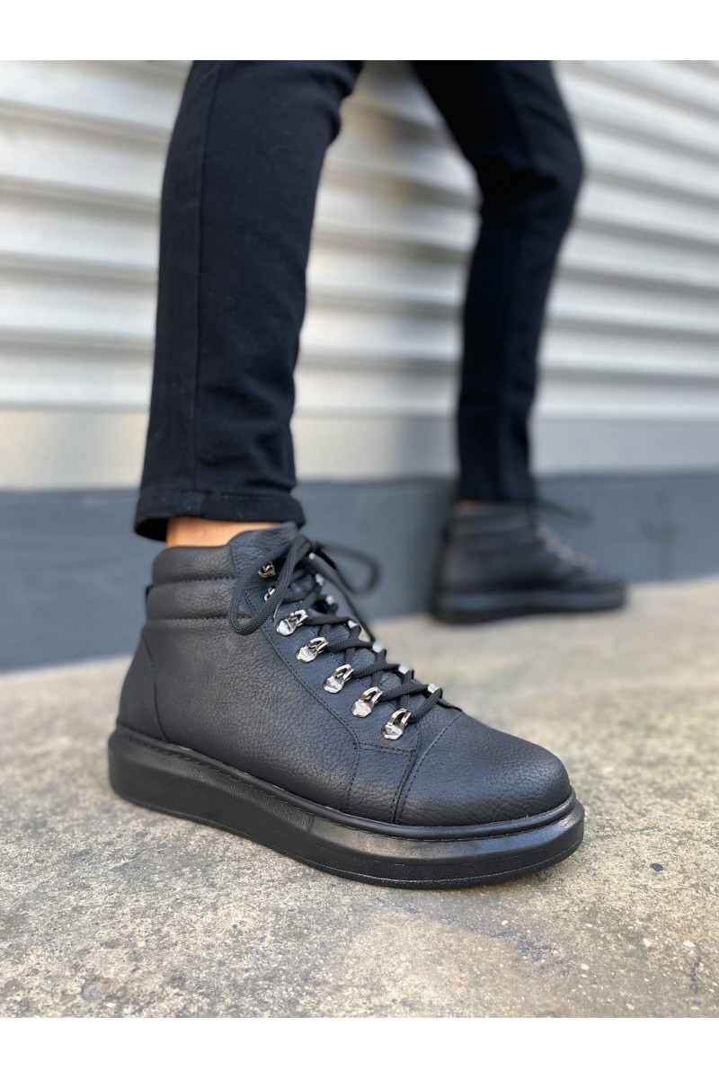 JY206 Ottawa Bağcıklı Ortopedik Taban Cilt Erkek Spor Bot CST - Siyah